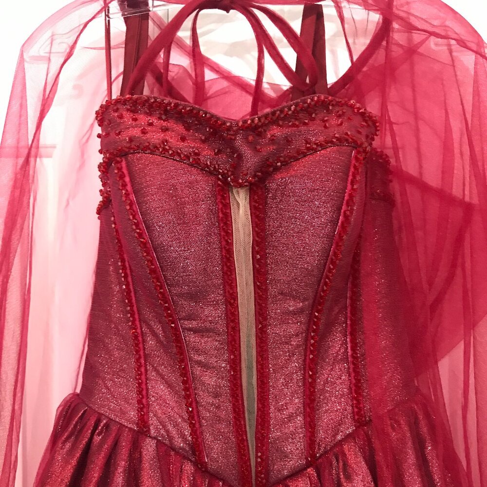 Beaded Red Prom Evening Dress with Hooded Cape NWOT - Picture 3 of 7